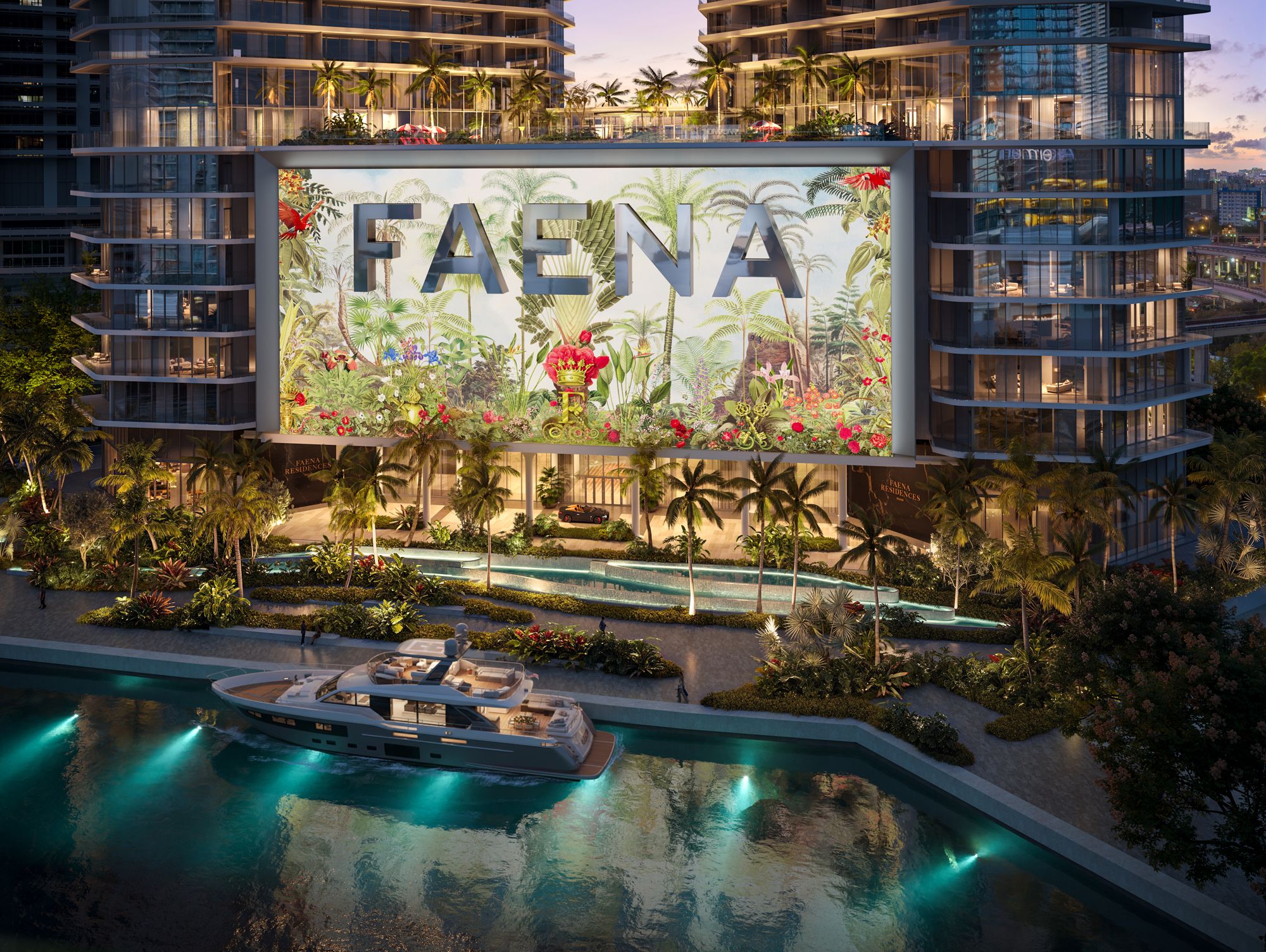 Developer rendering: Juan Gatti mural on the river, Faena Residences Miami