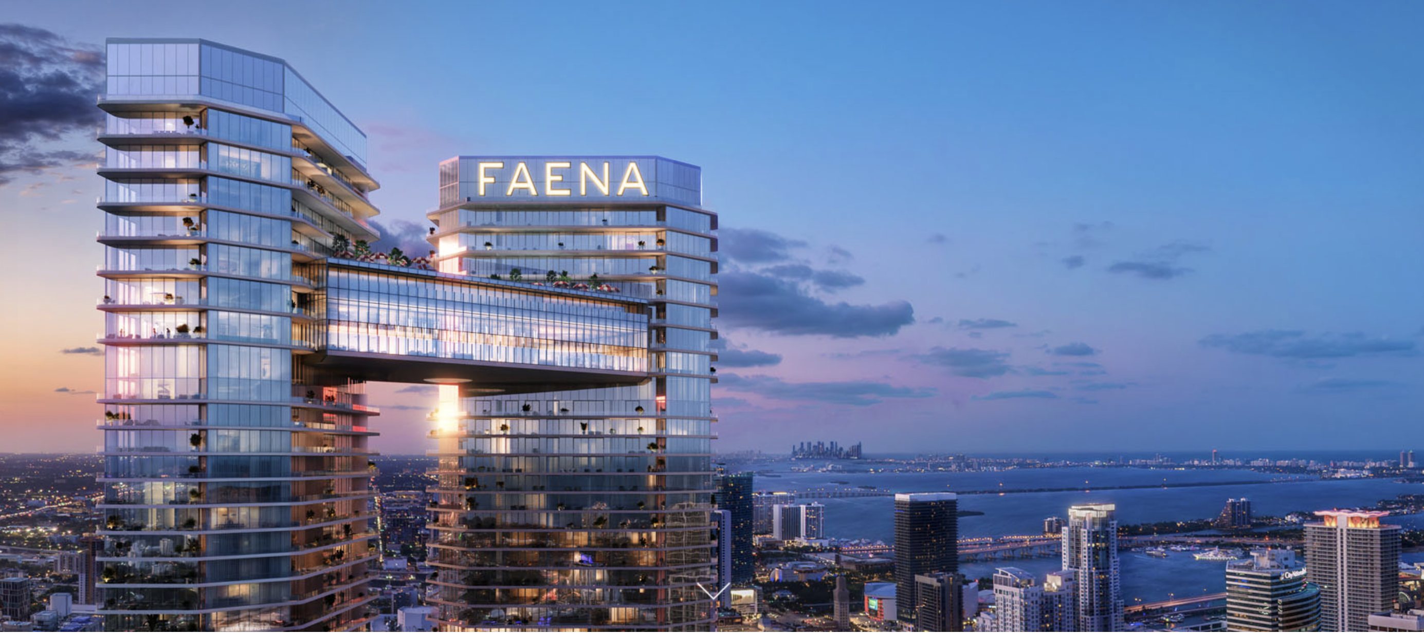 Developer rendering: Faena Rose, between the towers, Faena Residences Miami
