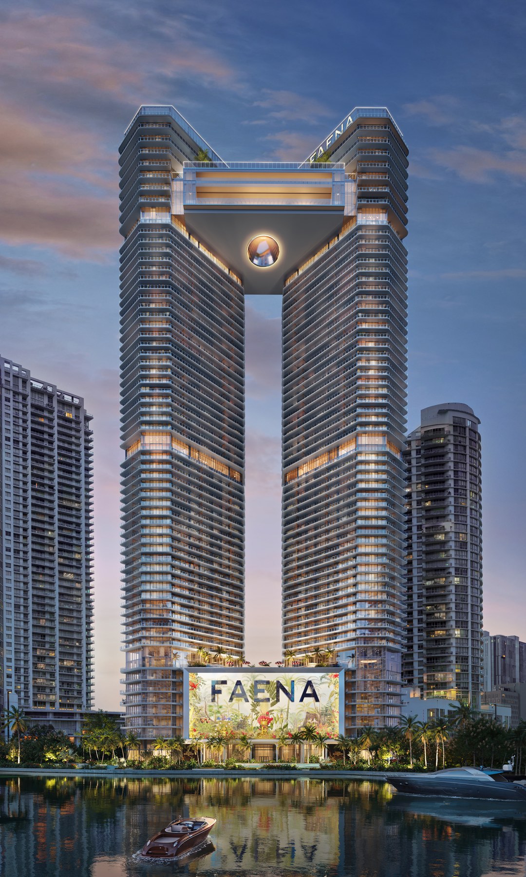 The two Faena Residences Miami towers rising over the Miami River