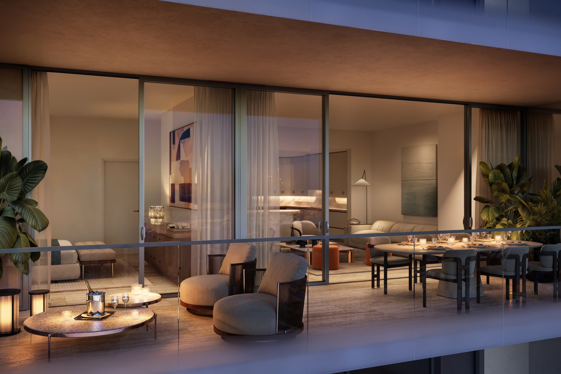 Developer rendering of a Faena Residences Miami interior: two bedrooms